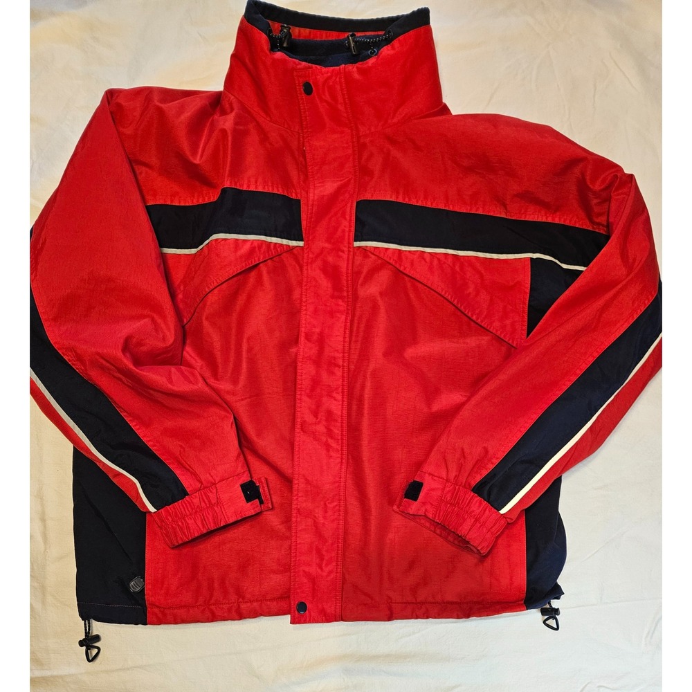 St.Johns Bay Mens Red Navy Blue White Color Block‎ Ski Snowboard Jacket Vtg XL